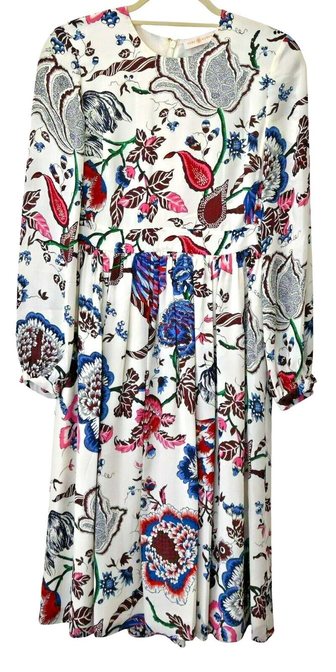 Tory Burch Multicolor Floral Silk Midi Long Sleeve Dress Size 0